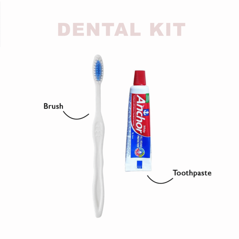 Couple Dental Kit with 2 Toothbrushes & 1 Toothpaste White Pouch Pack with Logo, Guest Amenities | Ideal for Hotels, Guest Houses, Airbnb, Spa, Hospitals.