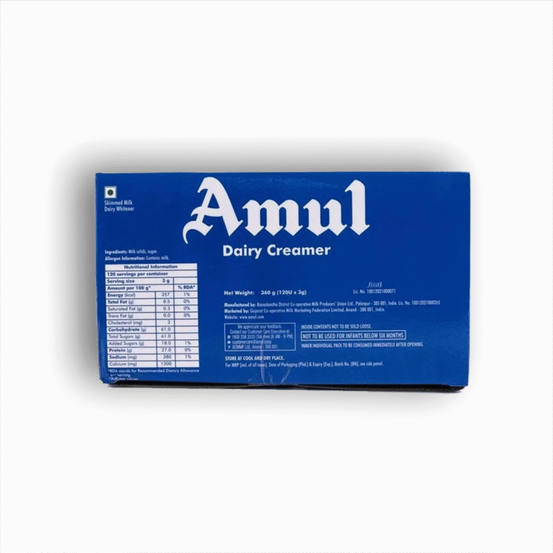 Amul Dairy Creamer Sachets 120 x 3g Milk Powder.
