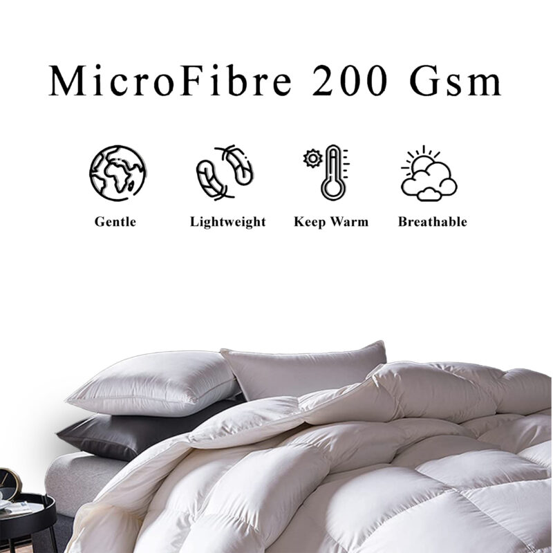 Duvet Linen Microfibre | Warm Quilt | Winter Comforter | Duvet for Single Size Bed (80 X 90 Inch | 203.2 cm x 228.6 cm, White) (Breathable)