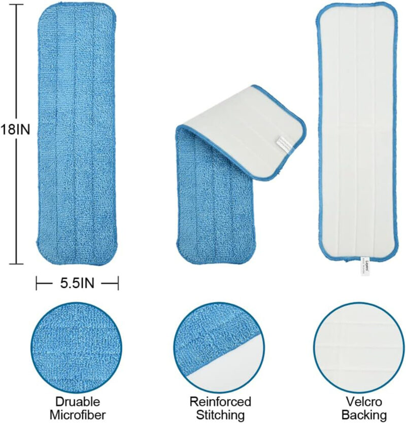 Professional Microfiber Mop 18" inch for Tile Floor Cleaning, Stainless Steel Handle - Reusable Flat Mop Pad
