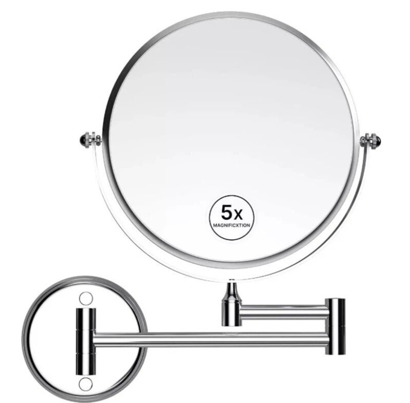 Magnifying Mirror 8" Inch, Wall Mount 1X/5X Double-Sided Makeup Mirror with Extendable Folding Arm, 360° Rotation, Perfect for Shaving & Makeup in Bathroom, No Light
