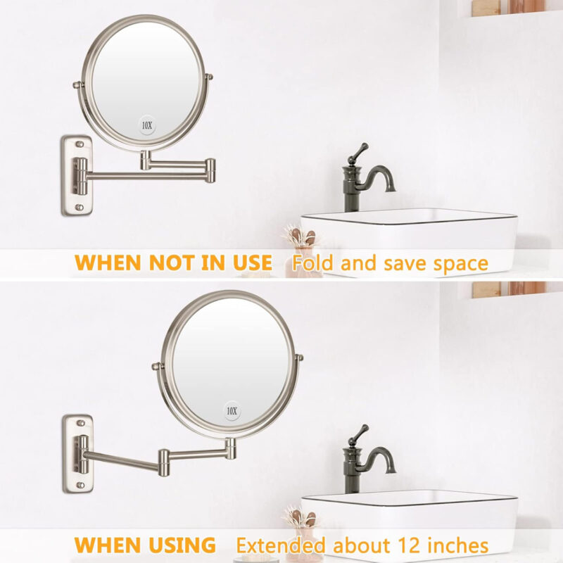 Magnifying Mirror 8" Inch, Wall Mount 1X/5X Double-Sided Makeup Mirror with Extendable Folding Arm, 360° Rotation, Perfect for Shaving & Makeup in Bathroom, No Light