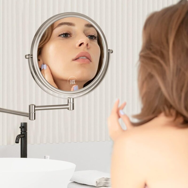 Magnifying Mirror 8" Inch, Wall Mount 1X/5X Double-Sided Makeup Mirror with Extendable Folding Arm, 360° Rotation, Perfect for Shaving & Makeup in Bathroom, No Light
