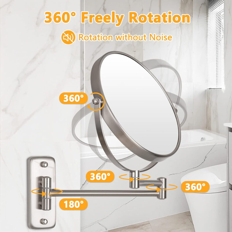 Magnifying Mirror 8" Inch, Wall Mount 1X/5X Double-Sided Makeup Mirror with Extendable Folding Arm, 360° Rotation, Perfect for Shaving & Makeup in Bathroom, No Light