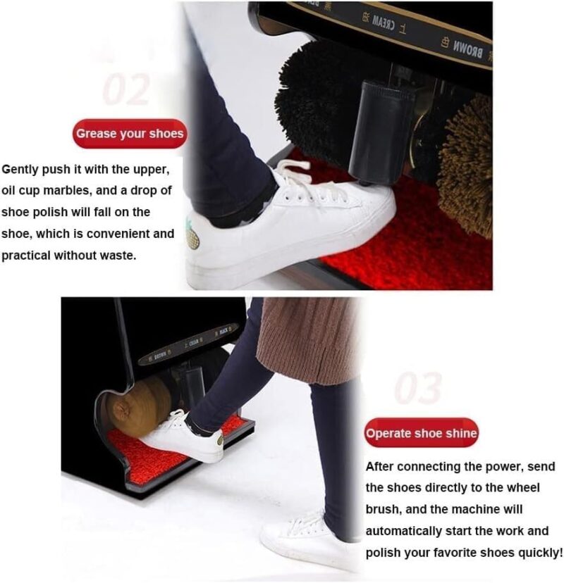 Fully Automatic Induction Shoe Polish Machine Gold | 3-in-1 Dust, Polishing and Brightening | Large Size | Black & Brown Brushes.