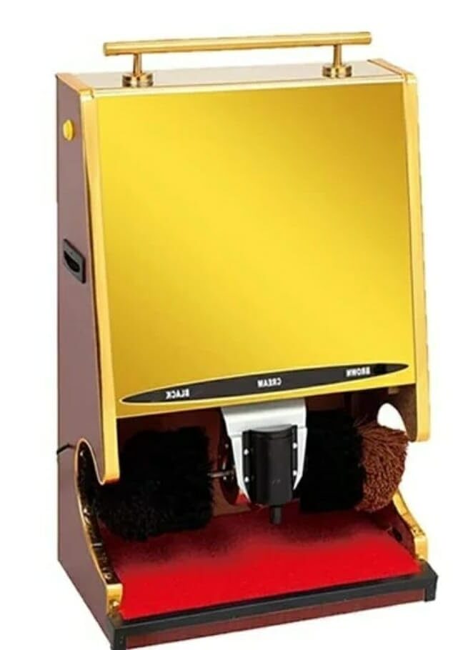 Fully Automatic Induction Shoe Polish Machine Gold | 3-in-1 Dust, Polishing and Brightening | Large Size | Black & Brown Brushes.
