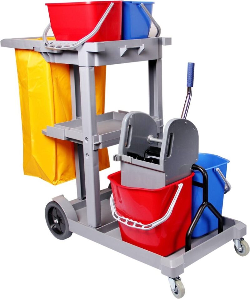 Multifunctional Janitorial Cart | Durable Plastic & Metal Frame | 5-Shelf System | 25kg Load Capacity.