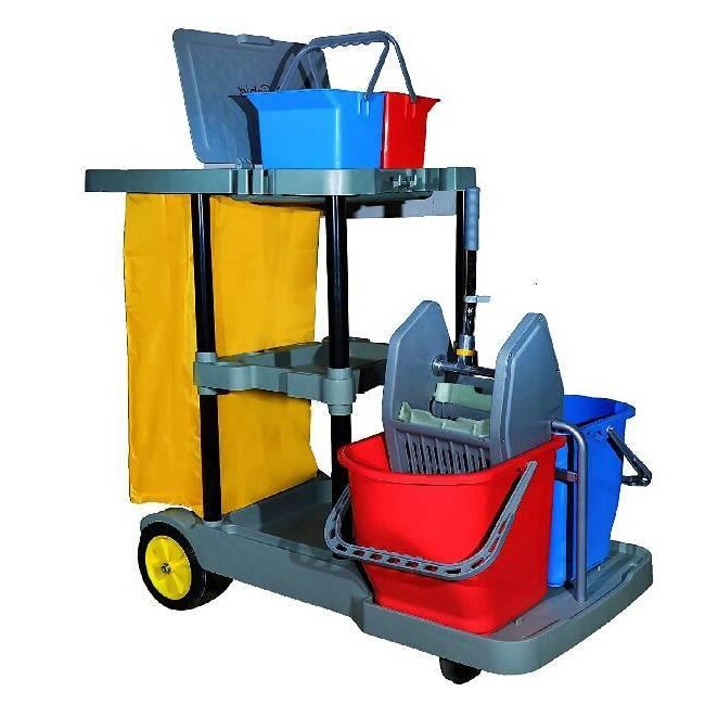 Multifunctional Janitorial Cart | Durable Plastic & Metal Frame | 5-Shelf System | 25kg Load Capacity.