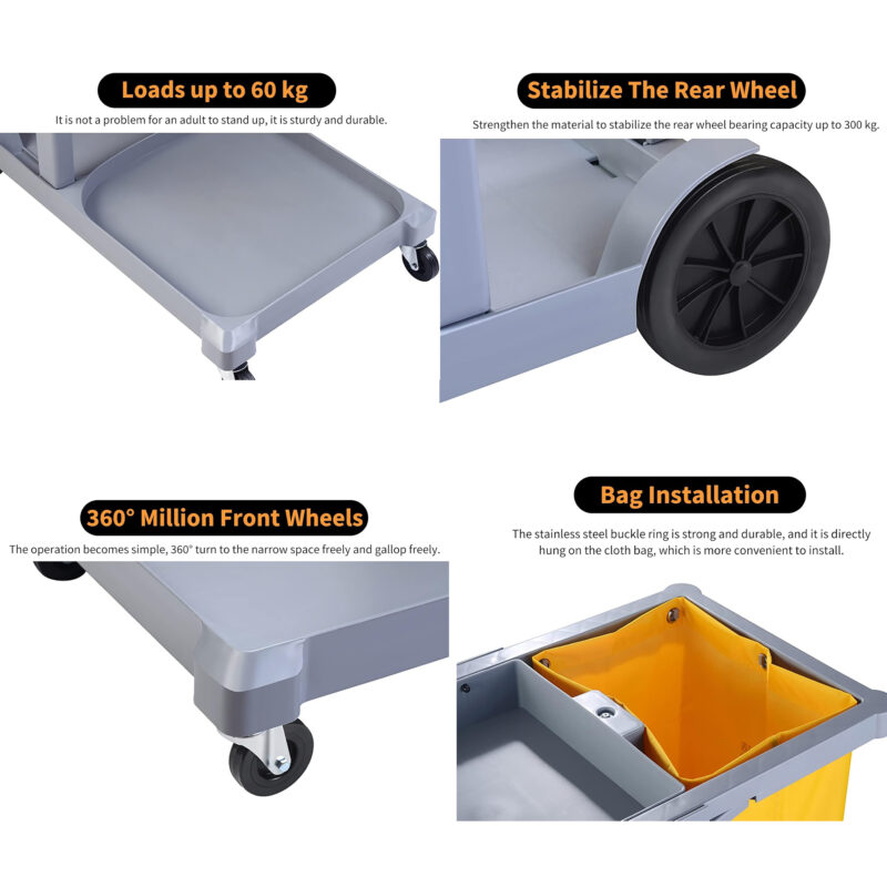 Multifunctional Janitorial Cart | Durable Plastic & Metal Frame | 5-Shelf System | 25kg Load Capacity.