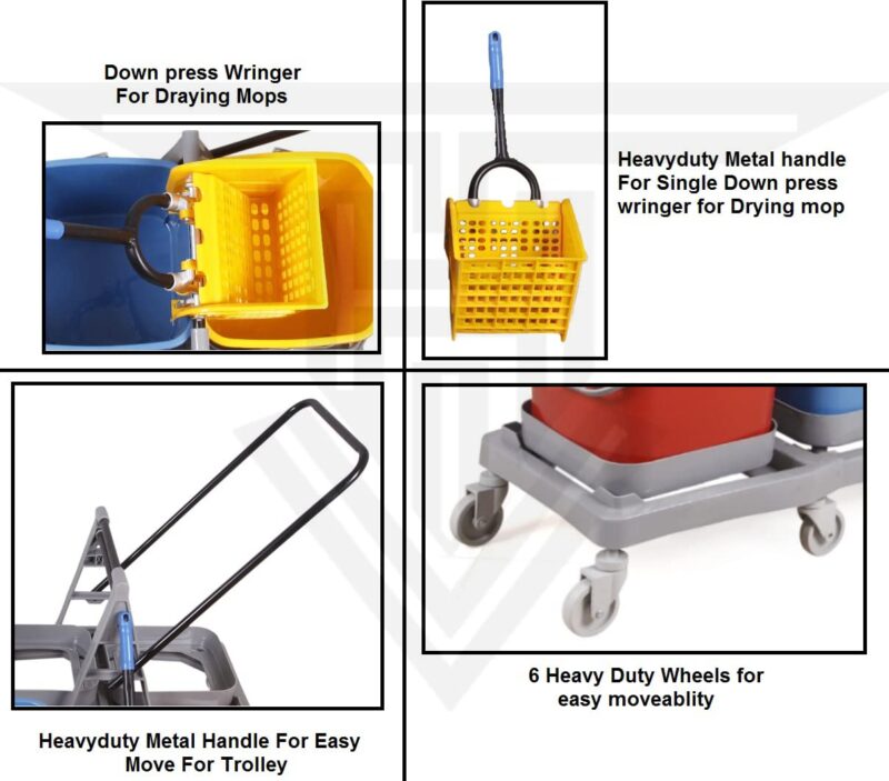 Three Bucket Mop Wringer Trolley (60 LTR).