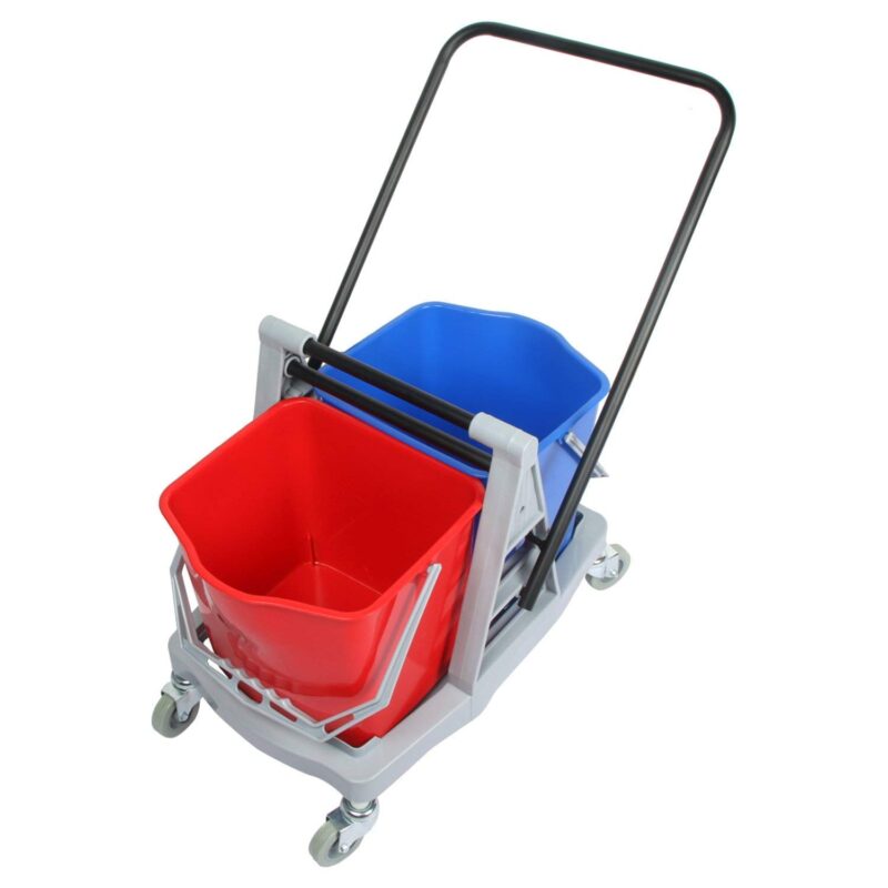 Double Bucket Mop Wringer Trolley | HDPE Plastic Material with Check Duster Cloth | 40 Ltr.