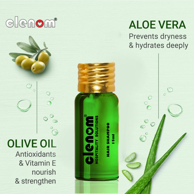 Clenom Aloe vera Hair Shampoo |15ml | Customizable Logo | Golden Screw Cap.