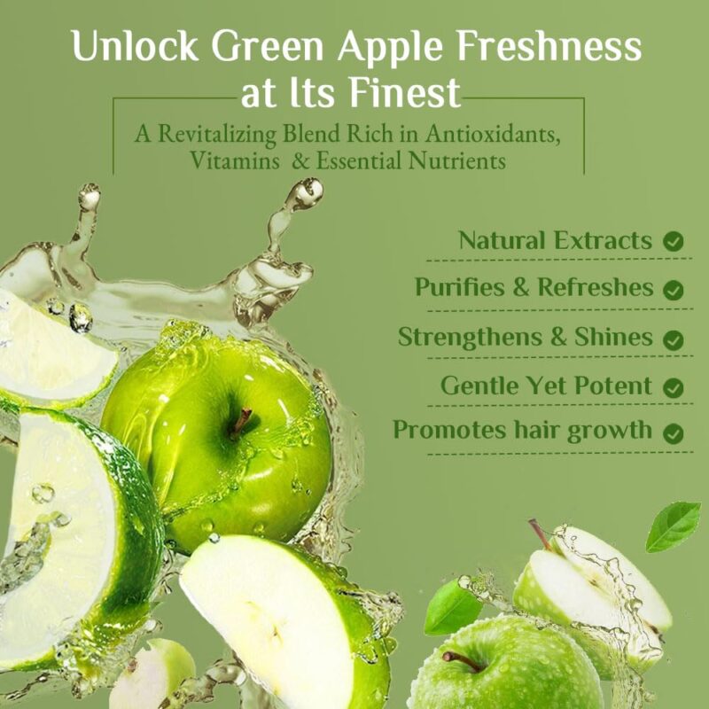 Clenom Green Apple Hair Shampoo |15ml | Customizable Logo | Black Flip top Cap.