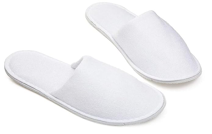 Clenom Hotel Guest Room Slippers – Terry Close-Toe, 5MM Sole, Free Size (Unisex, White)
