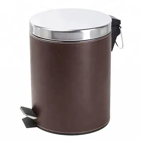 Stainless Steel Leather Pedal Dustbin